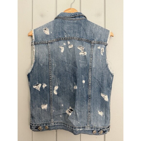 Rag & Bone/JEAN Distressed Denim Vest M Medium Tattered Pockets Collar - Picture 5 of 6